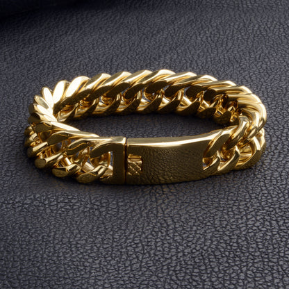 Double Weave Stainless Steel Bracelet for Men, High Polished Vacuum Electroplated Hip Hop Wrist Jewelry
