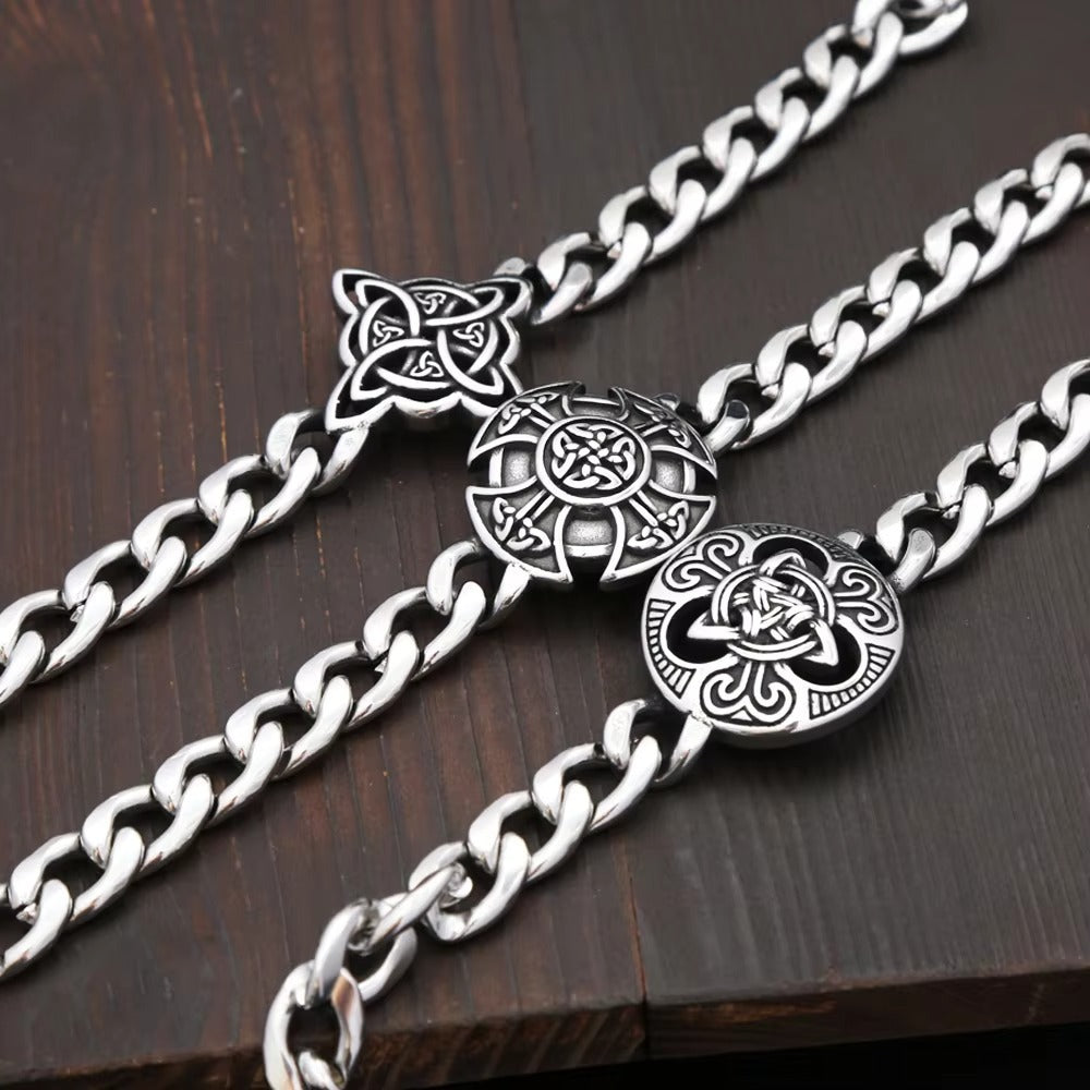 Men's European Streetwear Stainless Steel Bracelet, Viking Witch's Knot Celtic Knot Trendy Fashion Wrist Jewelry