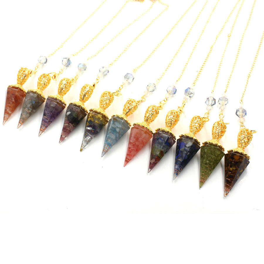 Golden Crystal Agate Resin Hexagonal Pyramid Spirit Pendulum