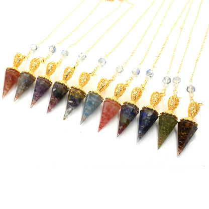 Golden Crystal Agate Resin Hexagonal Pyramid Spirit Pendulum