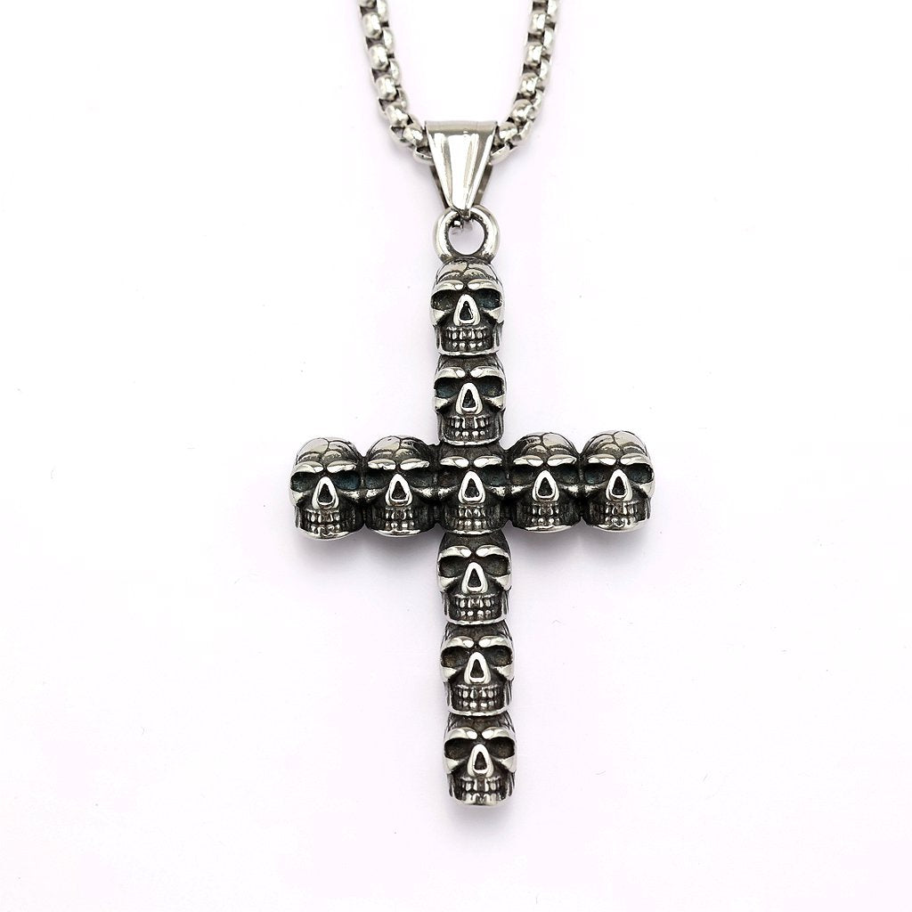 Vintage Stainless Steel Skull Halloween Pendant Necklace for Men