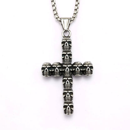 Vintage Stainless Steel Skull Halloween Pendant Necklace for Men