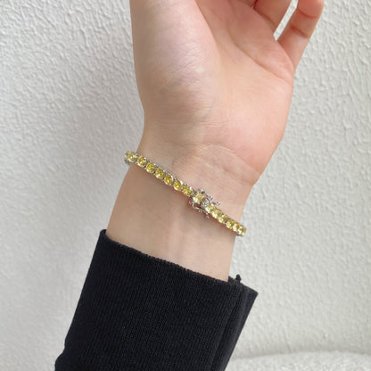 Women's High‑End Fashion Tennis Bracelet, Round Yellow Sapphire Paved Inlay, S925 with White Gold Plating