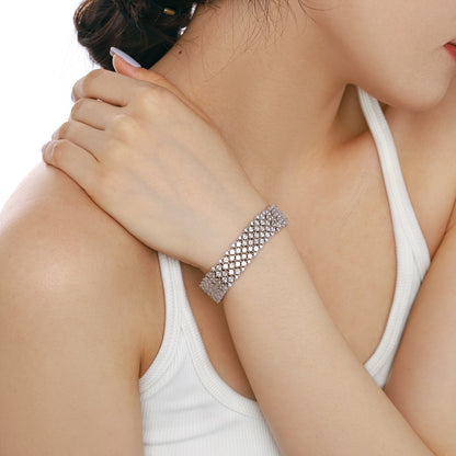 Women's Luxury Wide Tennis Bracelet, Multi‑Row Paved Colorless Zirconia, S925 with White Gold Plating