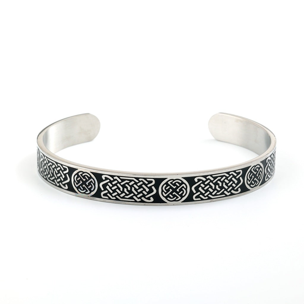 Vintage Celtic Knot Solid Stainless Steel Open C Bangle Men Bracelet