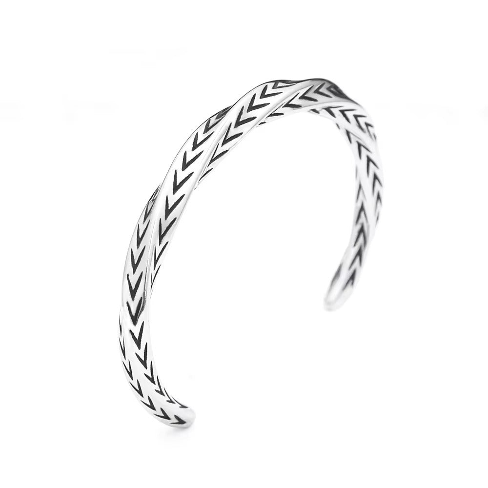 Men's Vintage Antique Finished Stainless Steel Mobius Plain Bangle, Twist Bohemian Style Open Cuff Bracelet