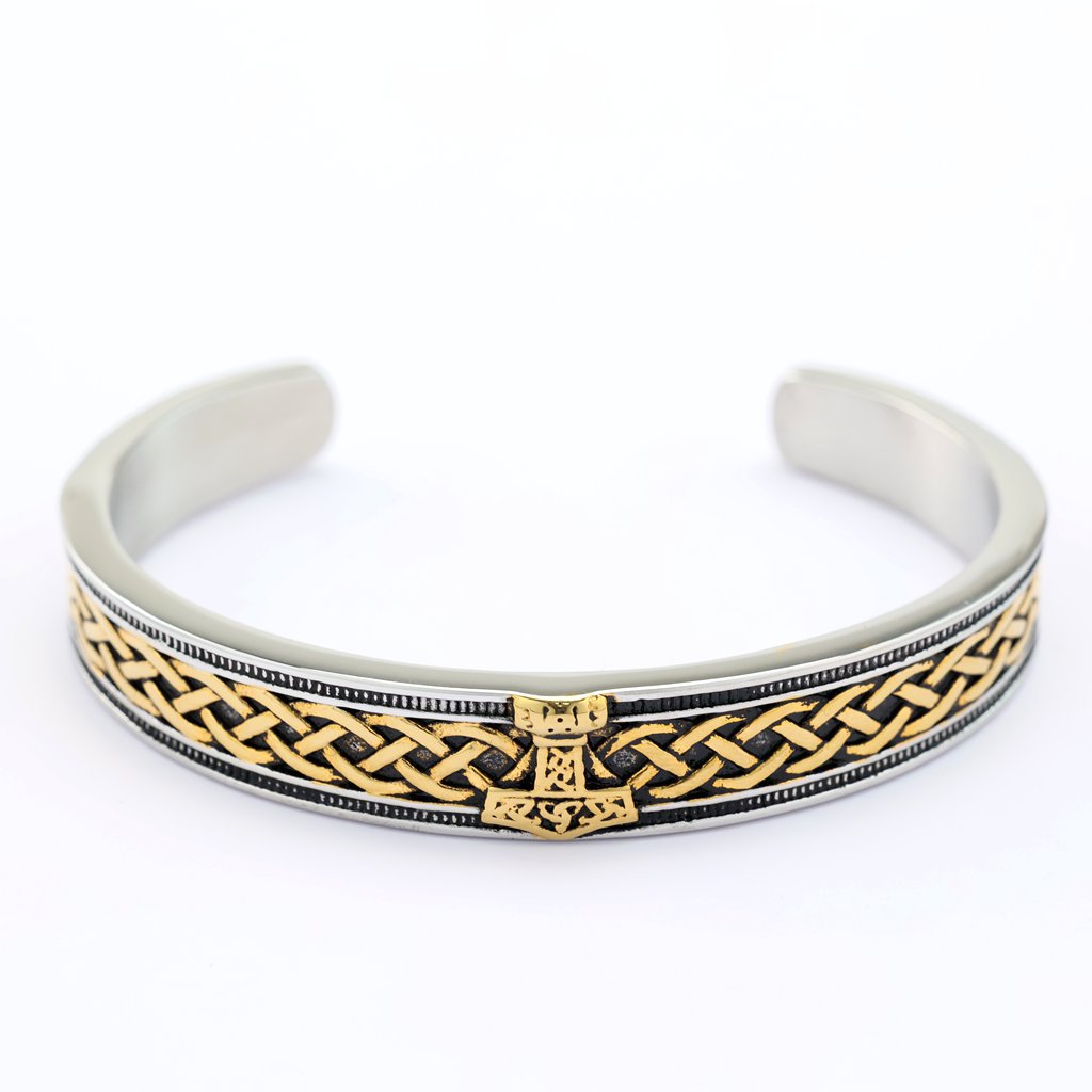 Nordic Retro Viking Mjolnir Stainless Steel C Cuff Men Bracelet