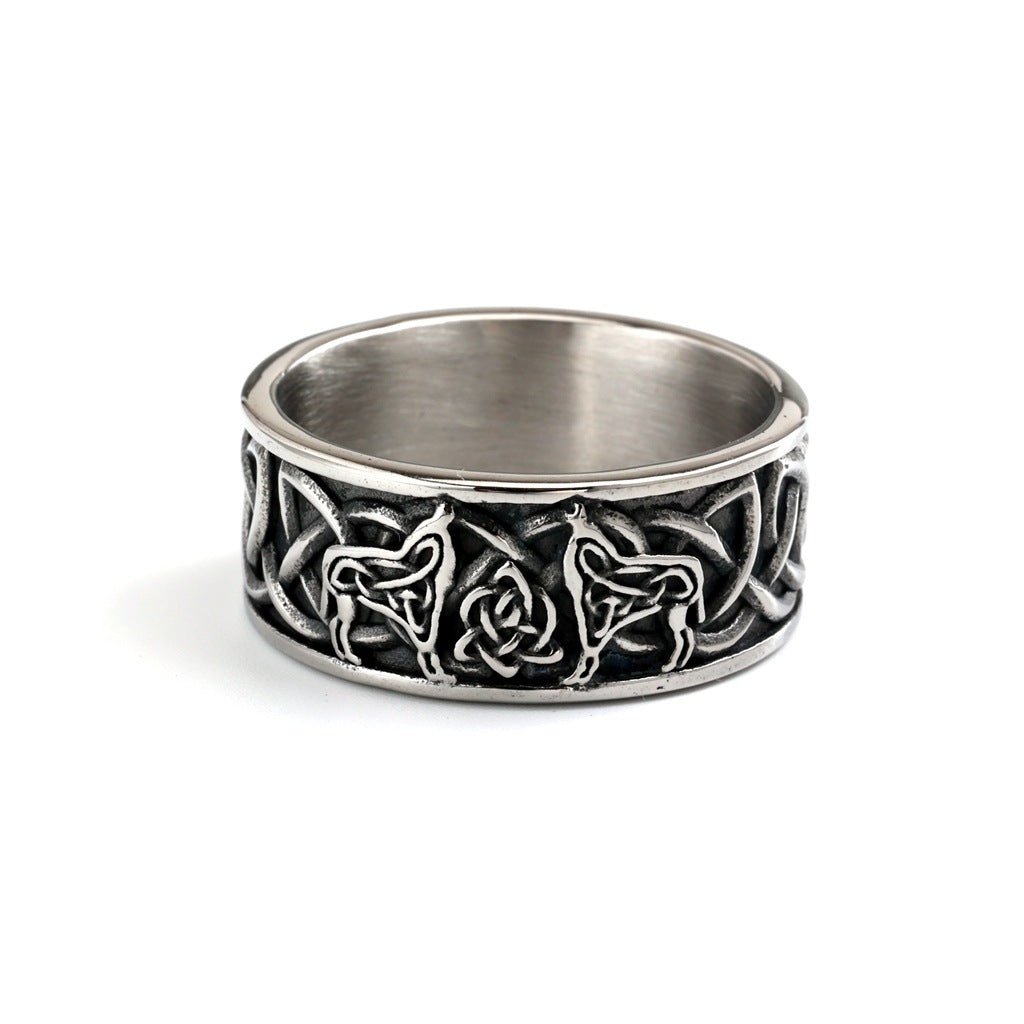 Vintage Stainless Steel Viking Wolf Head Celtic Knot Ring for Men