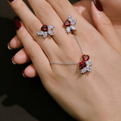 Women's Luxury Pendant Necklace, Pear Shape Colorless Zirconia & Heart Shape Red Zirconia Spliced Inlay, S925 with White Gold Plating