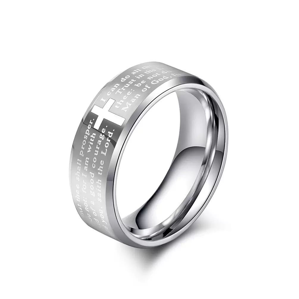Men's Bible Scripture Cross Engraved Ring