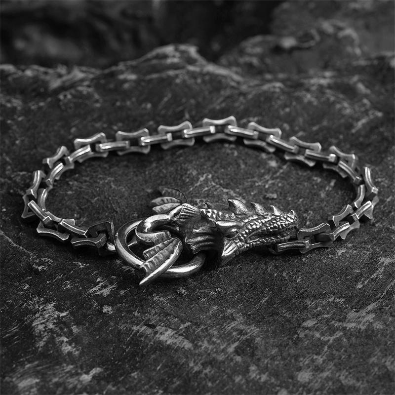 Men's Retro 3D Dragon Head Square Link Bracelet