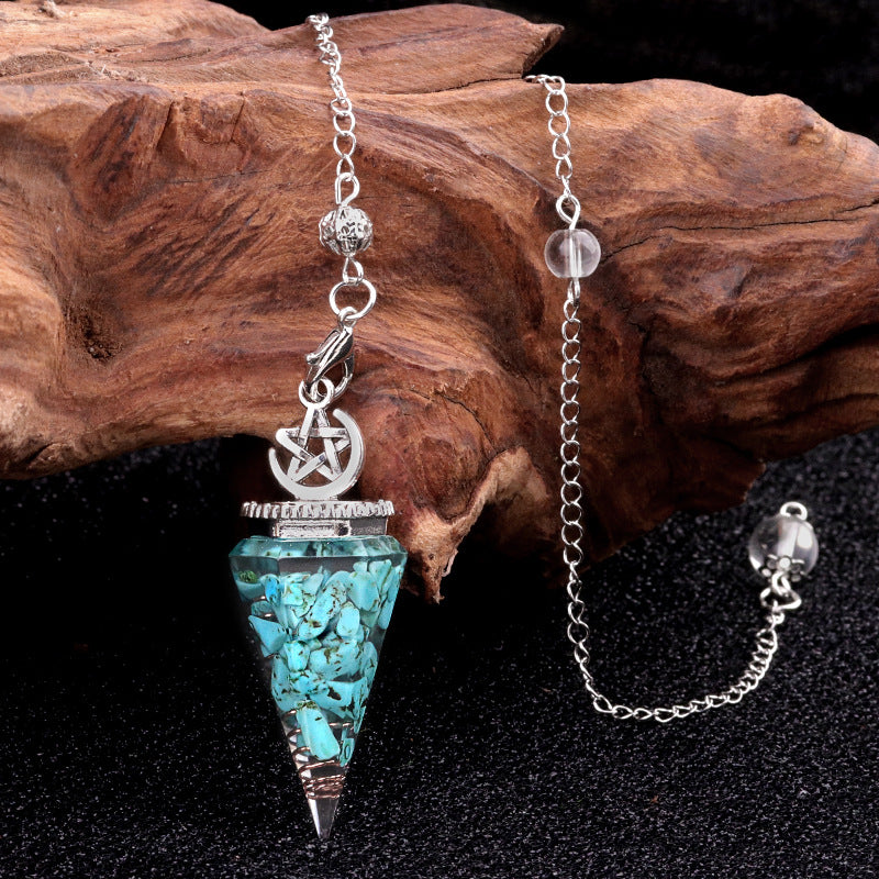 Star Moon Hexagonal Cone Crystal Resin Spirit Pendulum