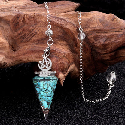 Star Moon Hexagonal Cone Crystal Resin Spirit Pendulum