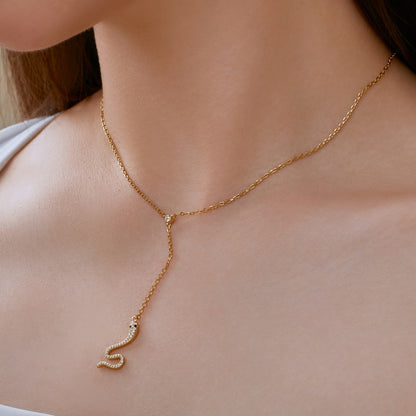 Women's Unique Snake Pendant Necklace, Round Zirconia Inlay, S925 with 18K Gold Plating