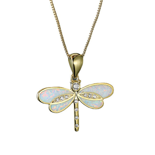 New Ins-style minimalist gold dragonfly blue opal necklace for women