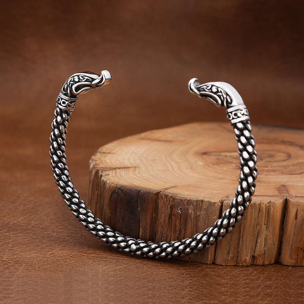 Fashion Versatile Personality Stainless Steel Men Bracelet, Retro Solid Open Cuff Wrist Jewelry