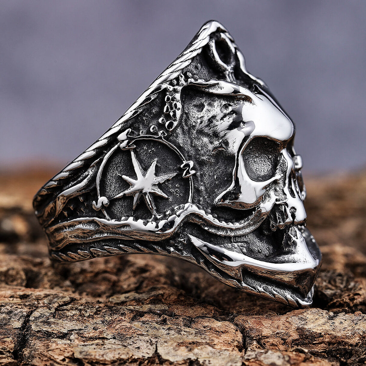 Bold Nautical Anchor Skull Men's Ring