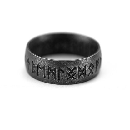 Vintage Nordic Stainless Steel Inner & Outer Engraved Viking Rune Band Ring for Men