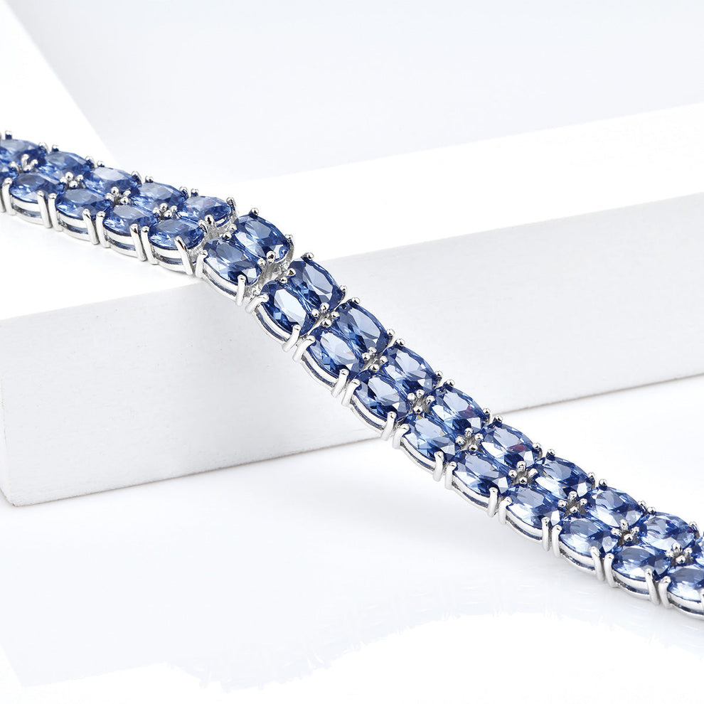 Women's Sterling Silver Pear Cut Blue Sapphire Tennis Bracelet