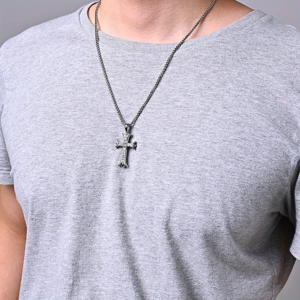 Men's Titanium Steel Cross Zircon Pendant Necklace