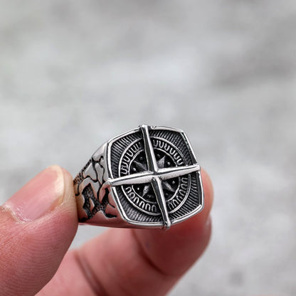 Vintage Stainless Steel Hip Hop Compass Square Signet Ring for Men