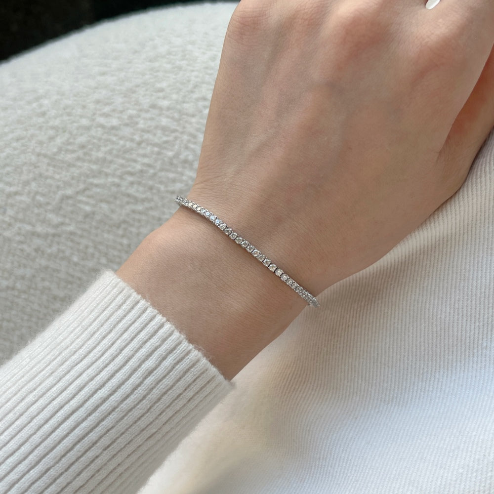 Women's Fashion Design 2MM Width Tennis Bracelet, Round Zirconia Paved Inlay, S925 with White Gold Plating