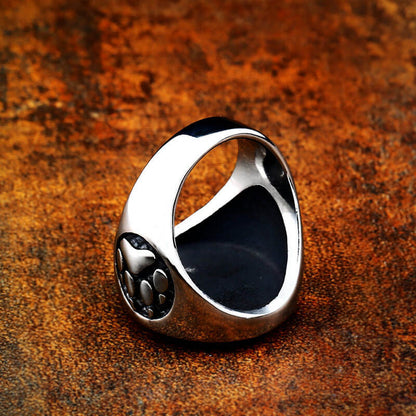 Vintage Stainless Steel Viking Rune Bear Paw Round Signet Ring for Men
