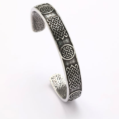 Vintage Viking Celtic Knot Solid Stainless Steel Open C Bangle for Men