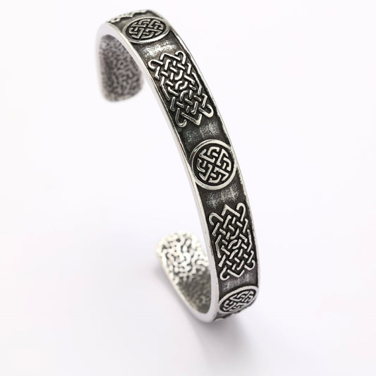 Vintage Viking Celtic Knot Solid Stainless Steel Open C Bangle for Men