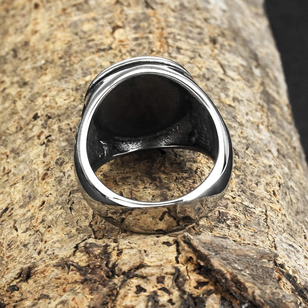 Vintage Solid Stainless Steel Norse Viking Wolf Head Valknut Triangle Band Ring for Men