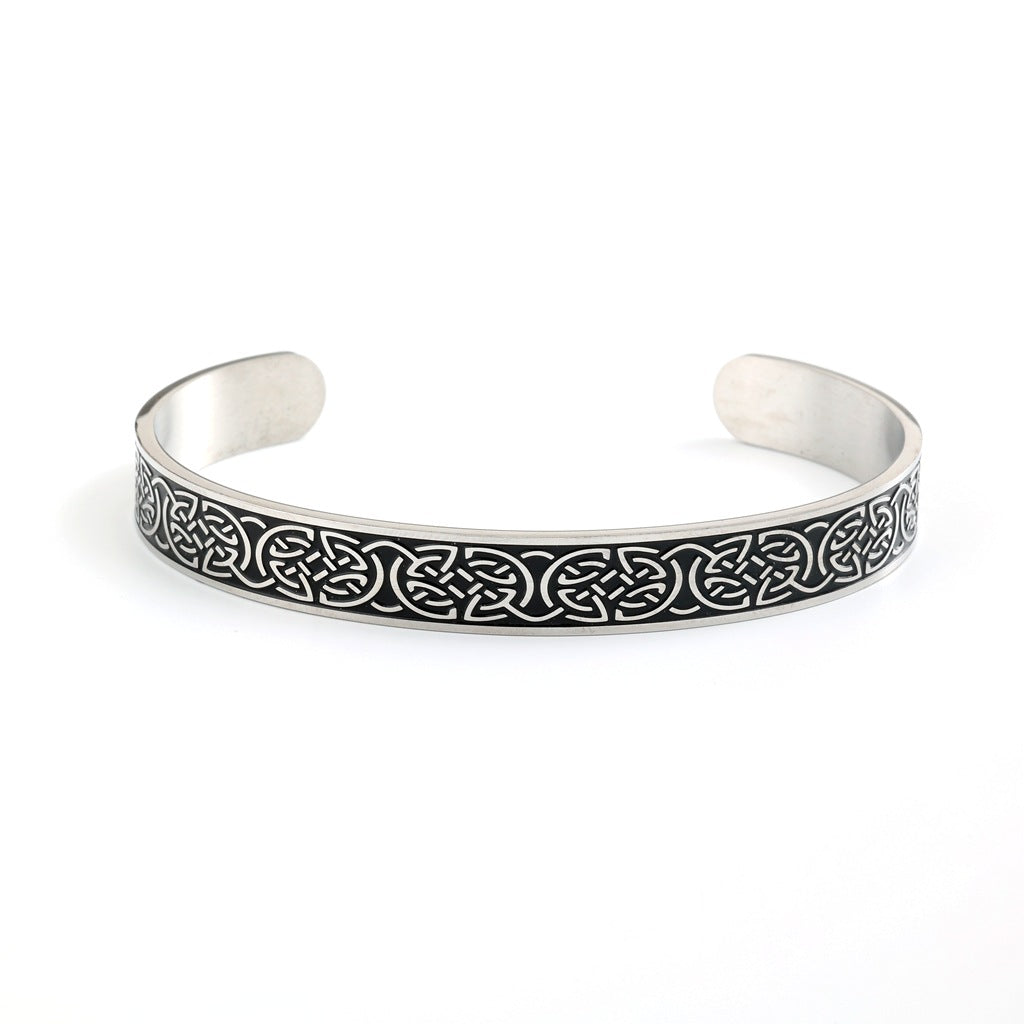 Vintage Celtic Knot Solid Stainless Steel Open C Bangle Men Bracelet