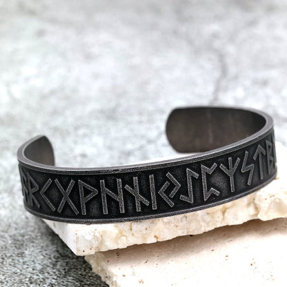 Men's Nordic Pirate Vintage Stainless Steel C-Cuff Bracelet with Engraved Viking Totem