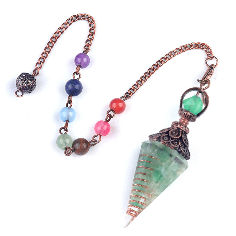 Copper-colored crushed stone resin crystal hexagonal pyramid spirit pendulum