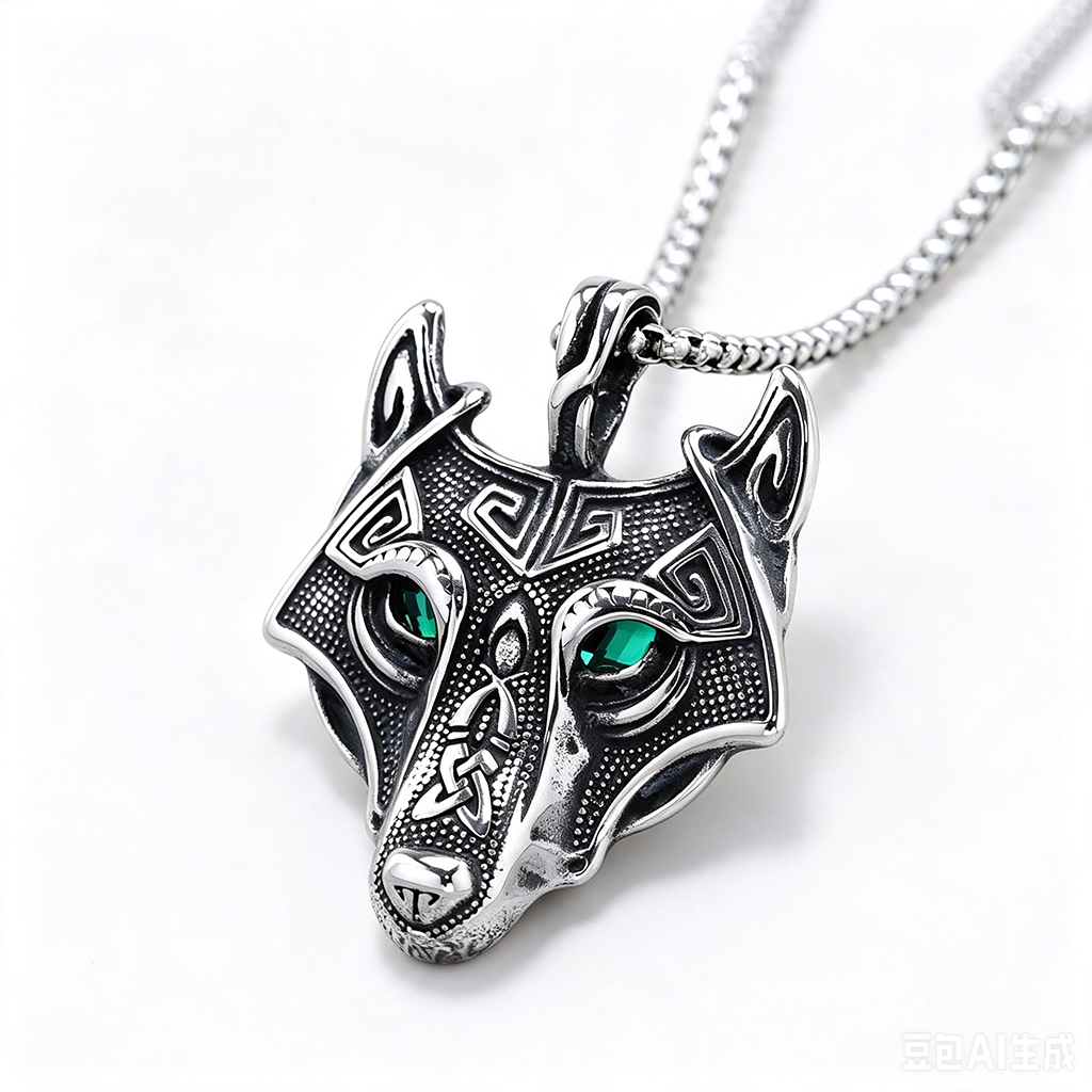 Vintage Stainless Steel Wolf Head Pendant Necklace for Men