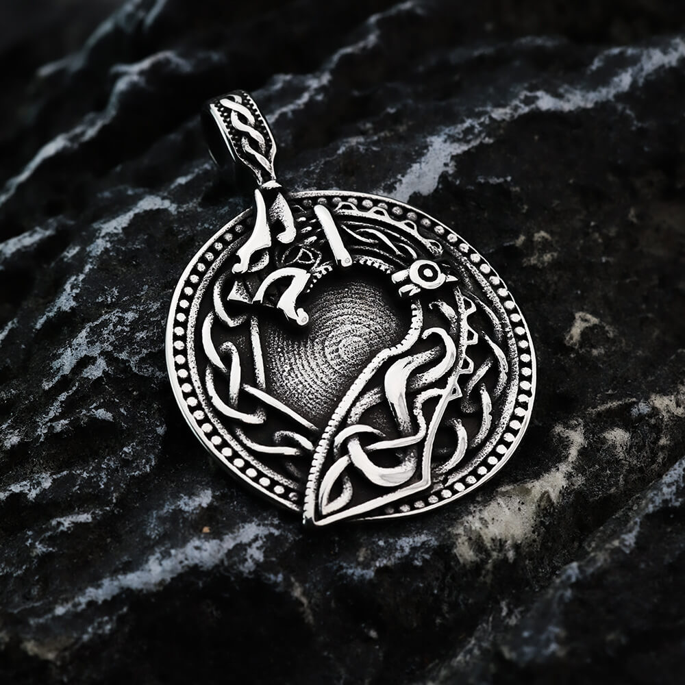 Men's Steel Celtic Dragon Round Pendant Necklace