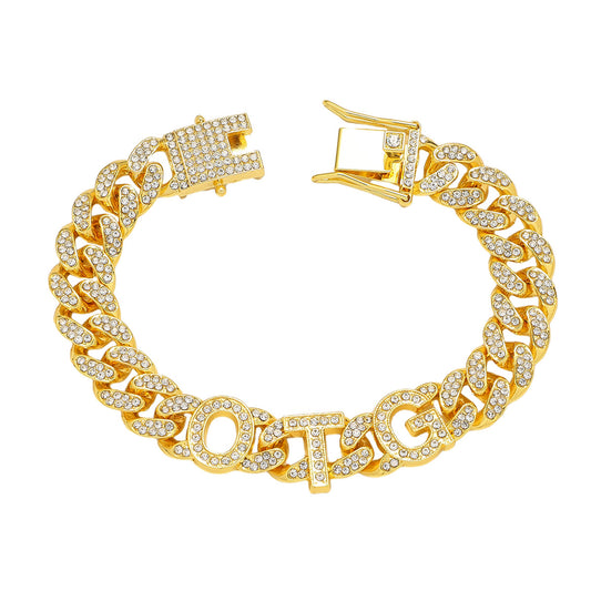 Hip-Hop 13mm Letter Otg Splicing Cuban Chain Bracelet