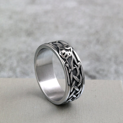 Vintage Stainless Steel Norse Viking Raven Slim Narrow Band Ring for Men
