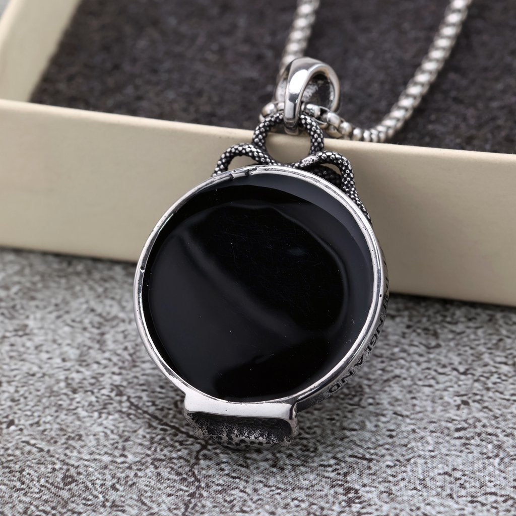 Retro stainless steel men's Gothic magic mirror pendant necklace