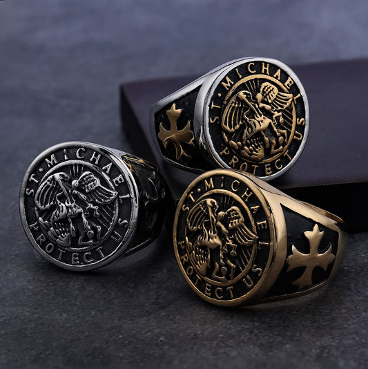 Retro Archangel Saint Michael Men's Ring