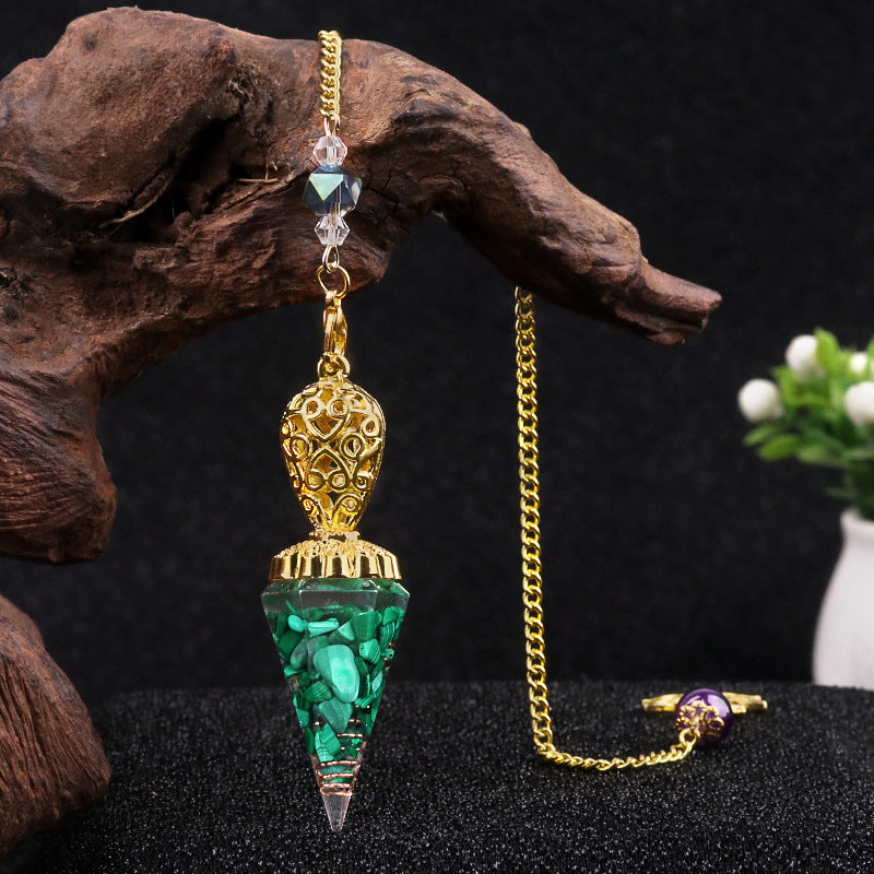 Golden Crystal Agate Resin Hexagonal Pyramid Spirit Pendulum