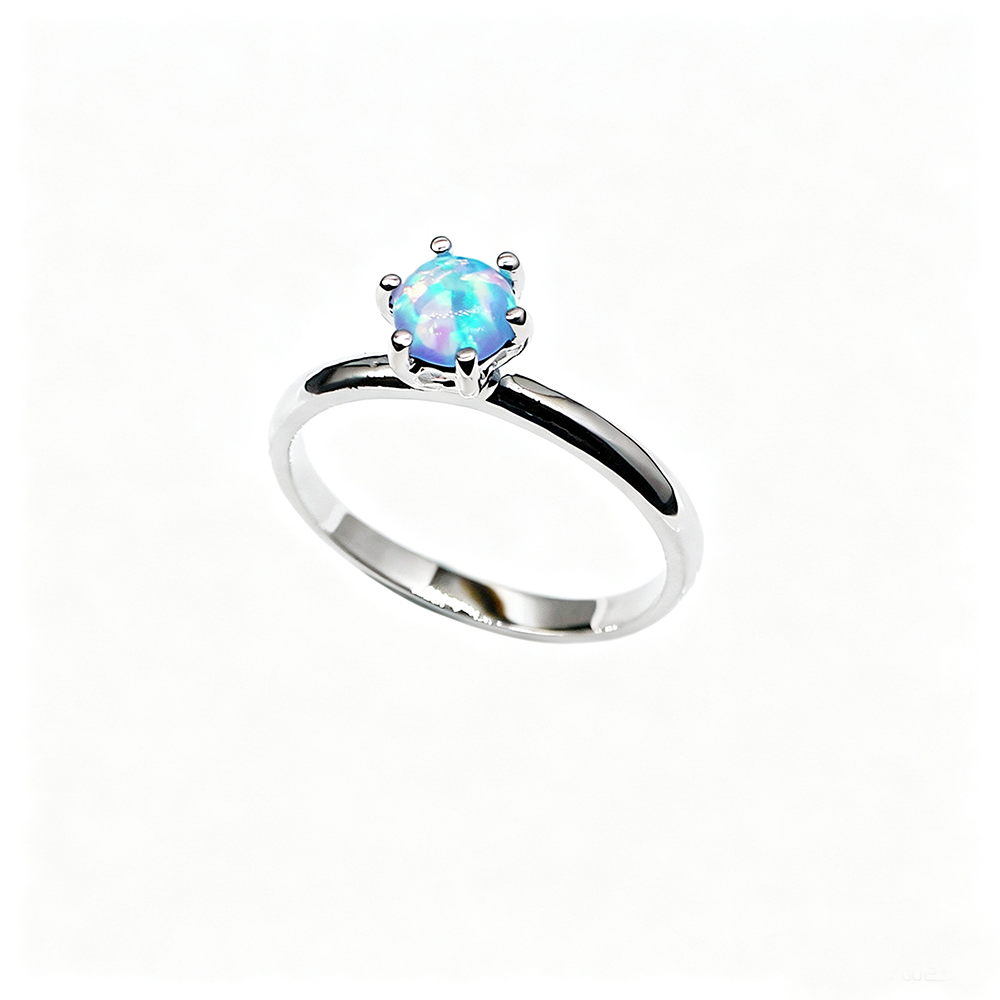 Women's White Gold Plated Four Prong Opal ring