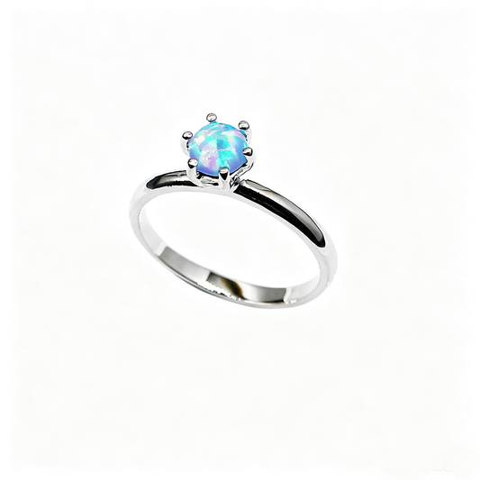 Women's White Gold Plated Four Prong Opal ring