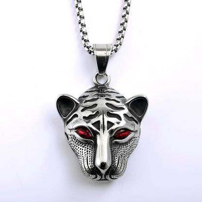 Vintage Stainless Steel Tiger Lion Leopard Pendant Necklace for Men