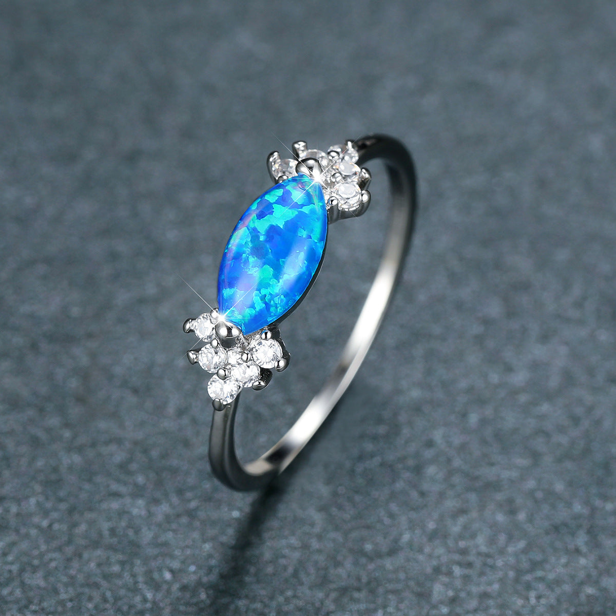 Women's White Gold Plated Marquise Opal With Zirconia ring