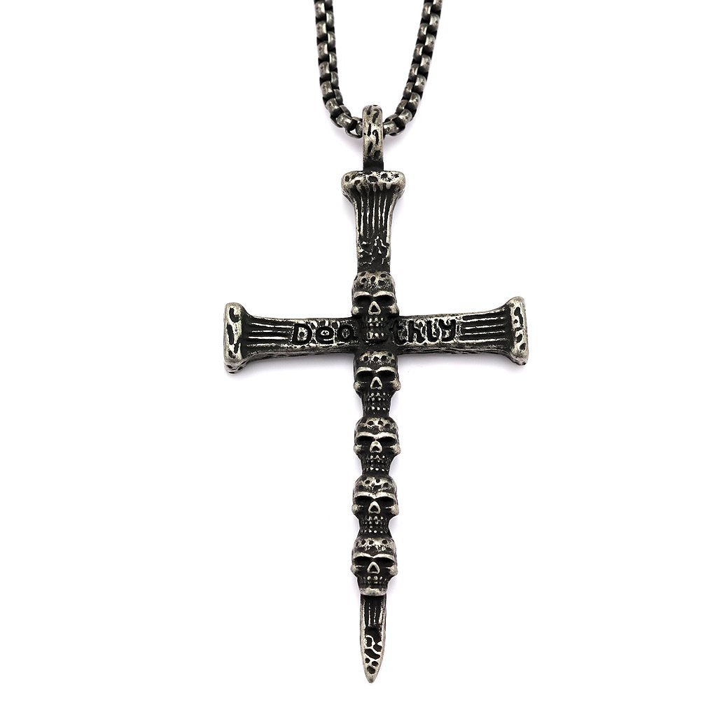 Men's Steel Multi Skull Cross Pendant Necklace
