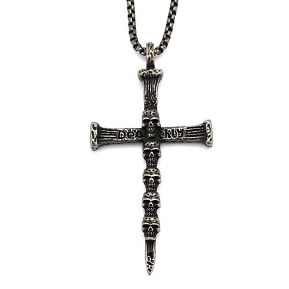 Men's Steel Multi Skull Cross Pendant Necklace