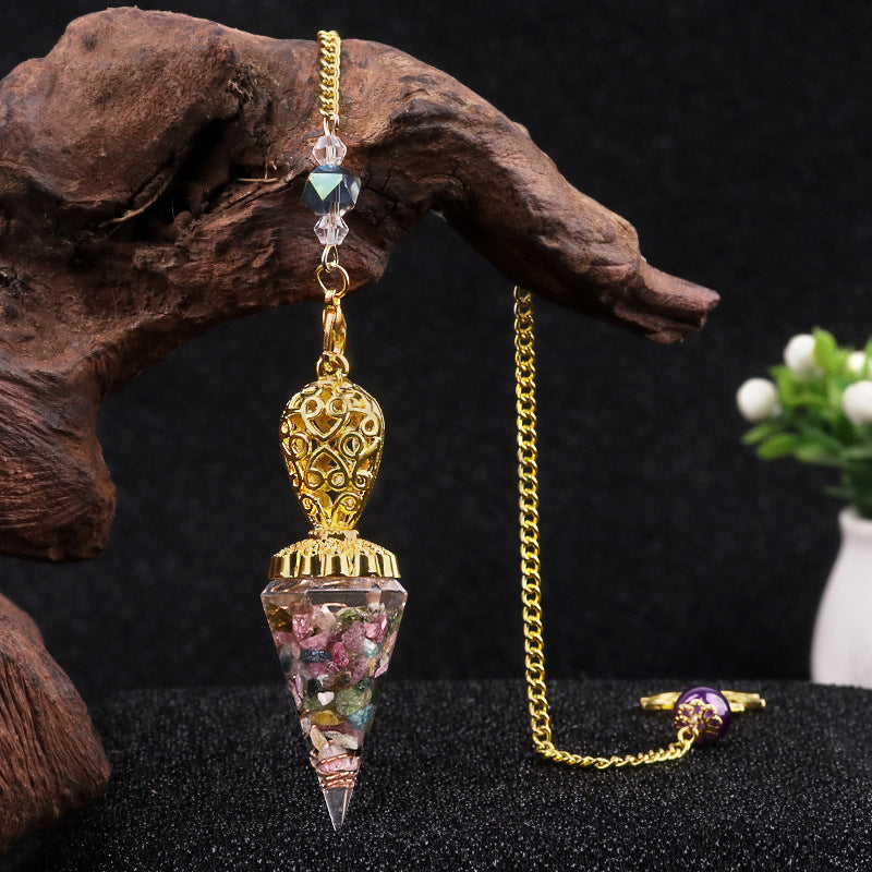 Golden Crystal Agate Resin Hexagonal Pyramid Spirit Pendulum