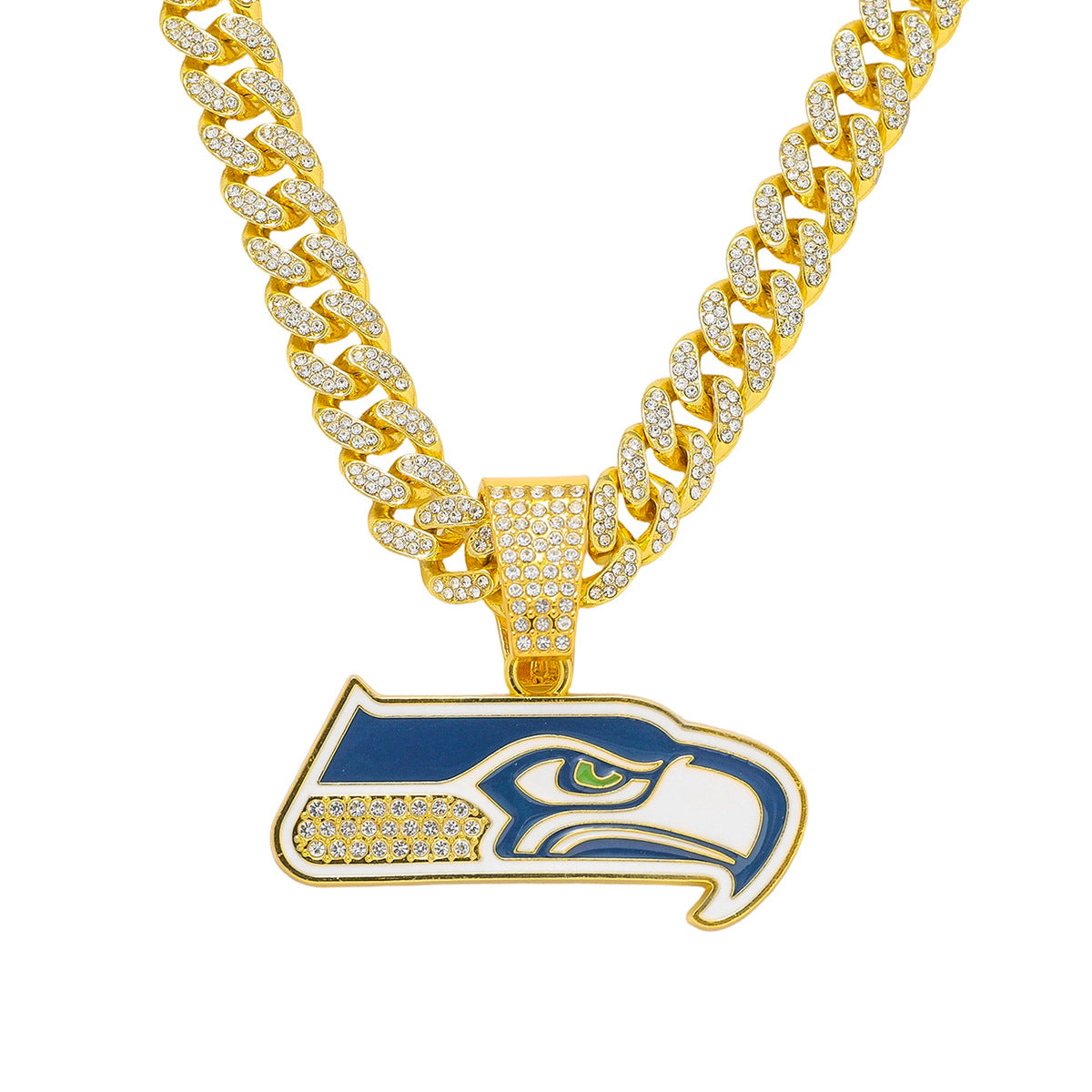 Hip-Hop Style Football Team Logo Pendant Necklace With Oil-Dripped Cuban Chain