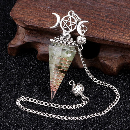 Three-phase moon seven-colored crushed stone resin crystal hexagonal pyramid spirit pendulum