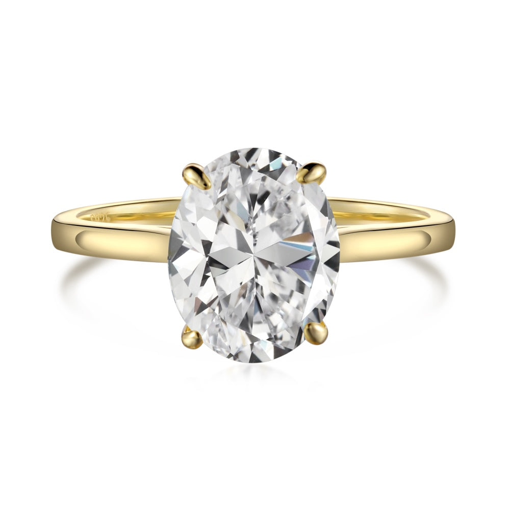 Women's Oval Zirconia Minimalist Elegant Ring, S925 with Gold Plating